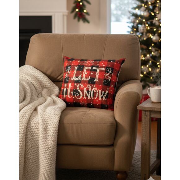 Let It‎ Snow Red Black Throw Pillow Cover NEW - Picture 1 of 5
